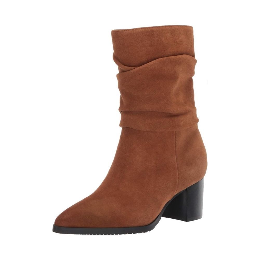 Blondo Tarrah Slouch Mid Calf Pointed Toe Suede Waterproof Boot in Chestnut